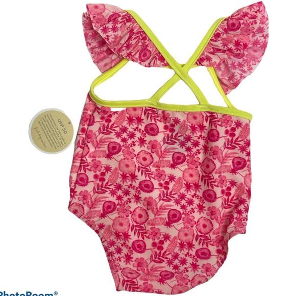 First Impression Pink Floral Swimsuit One Piece Baby Girl Size 6-9M - Picture 2 of 3